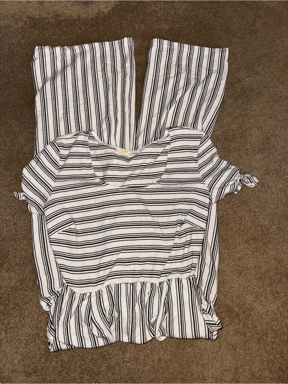 Rewind Black and White Striped Strapless Jumpsuit
